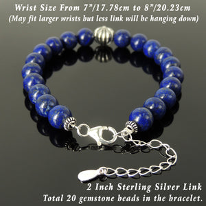 8mm Lapis Lazuli Gemstone Bracelet with S925 Sterling Silver Round Gothic Cross Bead, Chain & Clasp - Handmade by Gem & Silver BR1381