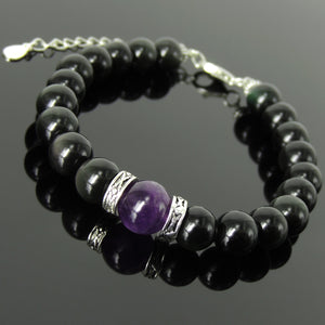 Rainbow Obsidian & Amethyst Gemstone Bracelet with S925 Sterling Silver XO Spacer Beads, Chain & Clasp - Handmade by Gem & Silver BR1383