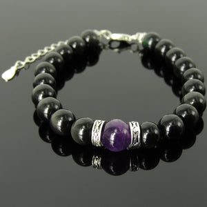 Rainbow Obsidian & Amethyst Gemstone Bracelet with S925 Sterling Silver XO Spacer Beads, Chain & Clasp - Handmade by Gem & Silver BR1383