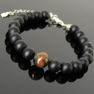 Rare Mixed Blue Tiger Eye & Matte Black Onyx Healing Gemstone Bracelet with S925 Sterling Silver Chain & Clasp - Handmade by Gem & Silver BR1415