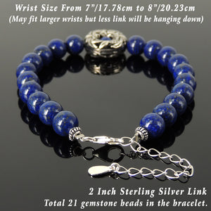 Lapis Lazuli Healing Gemstone Bracelet with S925 Sterling Silver Tropical Hawaiian Donut Charm, Chain & Clasp - Handmade by Gem & Silver BR1416