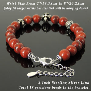 8mm Red Jasper Healing Gemstone Bracelet with S925 Sterling Silver Spiritual Cross Beads, Chain, & Clasp - Handmade by Gem & Silver BR1442