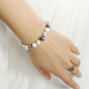 8mm White Howlite Healing Gemstone Bracelet with S925 Sterling Silver Spiritual Cross Beads, Chain, & Clasp - Handmade by Gem & Silver BR1443