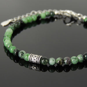 4mm Epidote Healing Gemstone Bracelet with S925 Sterling Silver Decorative Bead, Chain, & Clasp - Handmade by Gem & Silver BR1449