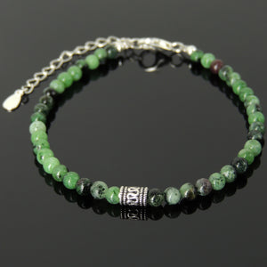 4mm Epidote Healing Gemstone Bracelet with S925 Sterling Silver Decorative Bead, Chain, & Clasp - Handmade by Gem & Silver BR1449