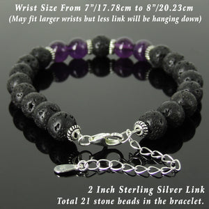 Handmade Tarot Practice Karma Bracelet with Healing Yoga Pilates Wellness Lava Rock & Amethyst Crystal 8mm Protection Stones, Genuine S925 Sterling Silver Parts - BR1490