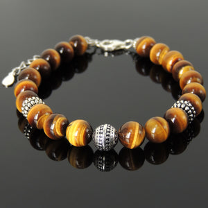 Yoga Pilates Wellness Energy Bracelet with Grade AAA Brown Tiger Eye Healing 8mm Gemstone Tarot Crystals & Genuine S925 Sterling Silver Parts - BR1493