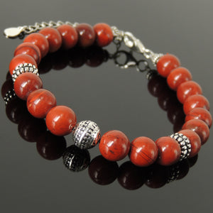 Yoga Pilates Energy Stamina Bracelet with Healing Red Jasper 8mm Gemstones & Genuine S925 Sterling Silver Energy Beads, Clasp, Chain - BR1498