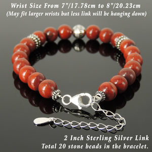 Yoga Pilates Energy Stamina Bracelet with Healing Red Jasper 8mm Gemstones & Genuine S925 Sterling Silver Energy Beads, Clasp, Chain - BR1498
