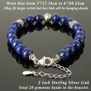 Yoga Pilates Energy Stamina Bracelet with Healing High Grade Lapis Lazuli 8mm Gemstones & Genuine S925 Sterling Silver Energy Beads, Clasp, Chain - BR1503