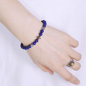 Handmade Braided Cross Bracelet - Lapis Lazuli 6mm Gemstones, Adjustable Drawstring, S925 Sterling Silver Beads BR1562