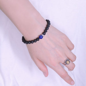 Handmade Braided Buddhism Bracelet - Lapis Lazuli & Lava Rock 6mm Stones, Adjustable Drawstring, S925 Sterling Silver Spacer Bead BR1574