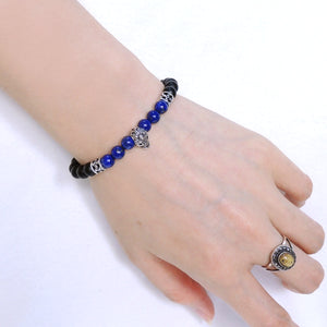 Handmade Braided Sugar Skull Inspired Bracelet - Lapis Lazuli & Matte Black Onyx Gemstones, Adjustable Drawstring, S925 Sterling Silver Beads BR1601