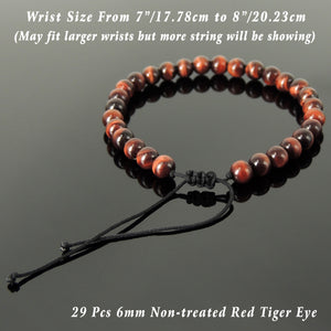 Handmade Braided Healing Gemstone Bracelet - 6mm Red Tiger Eye & Adjustable Drawstring BR1604