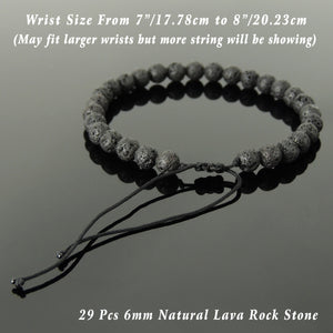 Handmade Braided Healing Stone Bracelet - 6mm Lava Rock & Adjustable Drawstring BR1605