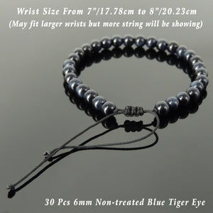 Handmade Braided Healing Gemstone Bracelet - 6mm Blue Tiger Eye & Adjustable Drawstring BR1606