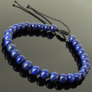 Handmade Braided Healing Gemstone Bracelet - 6mm Lapis Lazuli & Adjustable Drawstring BR1608