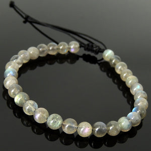 Handmade Braided Healing Multicolor Gemstone Bracelet - 6mm Labradorite & Adjustable Drawstring BR1610