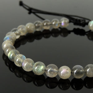 Handmade Braided Healing Multicolor Gemstone Bracelet - 6mm Labradorite & Adjustable Drawstring BR1610