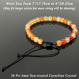 Handmade Braided Healing Gemstone Bracelet - 6mm Carnelian Crystal & Adjustable Drawstring BR1613
