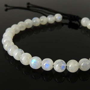 Handmade Braided Healing Gemstone Bracelet - 6mm Moonstone Crystal & Adjustable Drawstring BR1614