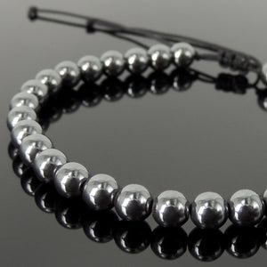 Handmade Braided Healing Gemstone Bracelet - 6mm Hematite & Adjustable Drawstring BR1615