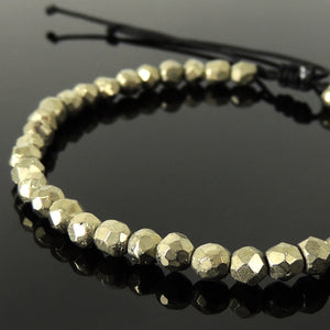 Handmade Braided Healing Gemstone Bracelet - 5mm Faceted Gold Pyrite & Adjustable Drawstring BR1618