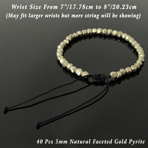 Handmade Braided Healing Gemstone Bracelet - 5mm Faceted Gold Pyrite & Adjustable Drawstring BR1618