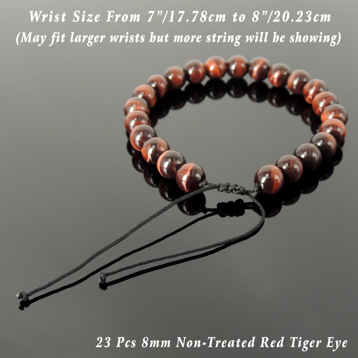 Handmade Braided Healing Gemstone Bracelet - 8mm Red Tiger Eye & Adjustable Drawstring BR1619