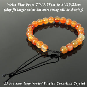 Handmade Braided Healing Gemstone Bracelet - 8mm Faceted Carnelian Crystal & Adjustable Drawstring BR1623