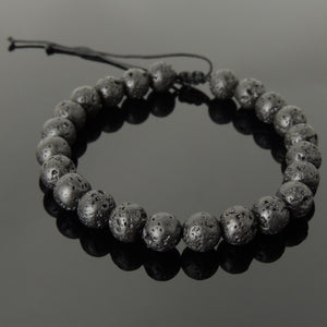 Handmade Braided Healing Stone Bracelet - 8mm Lava Rock & Adjustable Drawstring BR1625