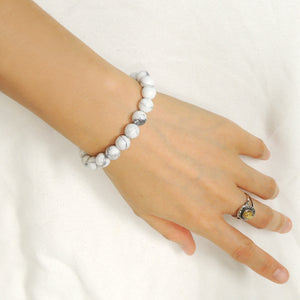 Handmade Braided Healing Gemstone Bracelet - 8mm White Howlite & Adjustable Drawstring BR1627