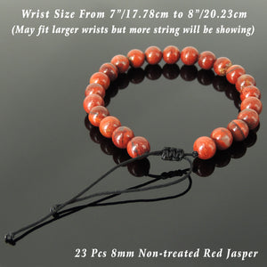 Handmade Braided Healing Gemstone Bracelet - 8mm Red Jasper & Adjustable Drawstring BR1632
