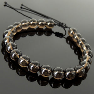 Handmade Braided Healing Gemstone Bracelet - 8mm Smoky Quartz & Adjustable Drawstring BR1633