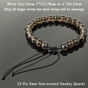 Handmade Braided Healing Gemstone Bracelet - 8mm Smoky Quartz & Adjustable Drawstring BR1633