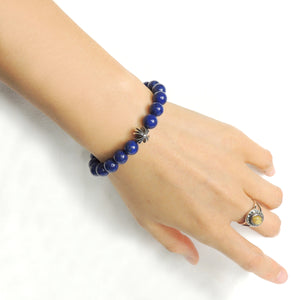 Handmade Braided Healing Gemstone Prayer Bracelet - 8mm High Quality Lapis Lazuli, Genuine S925 Sterling Silver Cross Bead, Adjustable Drawstring BR1676