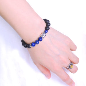 Healing Buddhism Jewelry Handmade Braided Stone Bracelet - Mens Womens Casual Wear, Meditation with Lava Rock & Lapis Lazuli Adjustable Drawstring, S925 Sterling Silver Beads BR1699