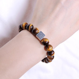 Handmade Braided Bracelet Energy Balance Cube - Mens Womens Protection, Casual Wear with 10mm Brown Tiger Eye Gemstone, Adjustable Drawstring, S925 Sterling Silver Bead BR1720