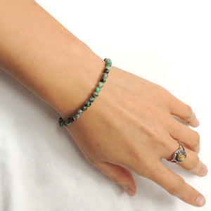 Handmade Adjustable Clasp Bracelet - Men's Women's Custom Design, Casual Wear with 4mm African Green Turquoise Healing Gemstones, Genuine S925 Sterling Silver BR1780