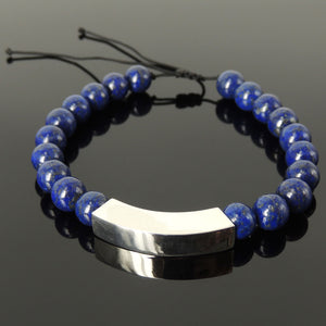 Handmade Adjustable Braided Bracelet - Men's Women's Custom Jewelry, Protection with 8mm Lapis Lazuli Healing Gemstones, Genuine S925 Sterling Silver Elegant Charm BR1783