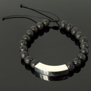Handmade Adjustable Braided Bracelet - Men's Women's Custom Jewelry, Protection with 8mm Lava Rock Healing Stones, Genuine S925 Sterling Silver Elegant Charm BR1793