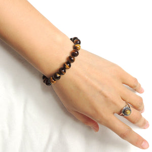 Handmade Yoga Jewelry Healing Gemstone Bracelet - Men's Women's Meditation, Protection with Grade AAA Brown Tiger Eye 8mm Beads, Adjustable Braided Cords BR1835