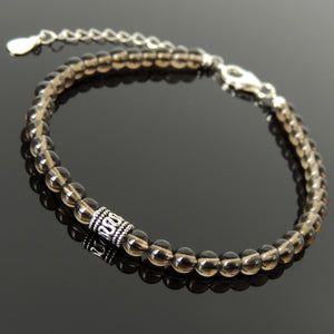 Handmade Adjustable Chain Bracelet - Vintage Inspired Men's Women's Yoga Jewelry with 4.2mm Smoky Quartz Healing Crystals, Genuine S925 Sterling Silver Parts (Non-Plated) BR1845