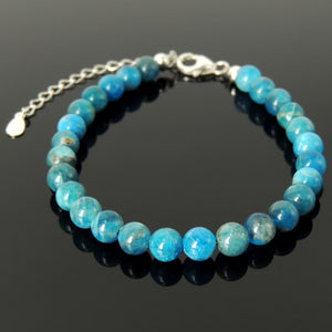 Handmade Adjustable Meditation & Energy Purifier Bracelet - 6mm Apatite Healing Crystals, Men's Women's Yoga, Compassion with Genuine S925 Sterling Silver Beads, Chain, Clasp (Non-Plated) BR1859