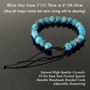 8mm Apatite Crystals Energy Purifier Bracelet - Handmade Braided Adjustable Drawstrings, Women's Men's Yoga, Tai Chi, Healing Meditation, Protection, Compassion BR1860