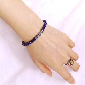Elegant High Quality Lapis Lazuli Gemstones with Japanese Dragon Charm, Minimalist Design, Symbol of Strength, Protection, Intellect, Handmade braided bracelet, Use with Chakra Meditation to increase your Energy flow, Stability, Courage, Love, Spirituality, Gemstone Jewelry for Men’s Women’s Prayer, Healing, Yoga, Mindfulness - VIntage Design, 6mm Beads, Adjustable Drawstring Cords, Non-plated Sterling Silver S925, Includes FREE Gift Box, Sterling Silver Jewelry Polishing Cloth