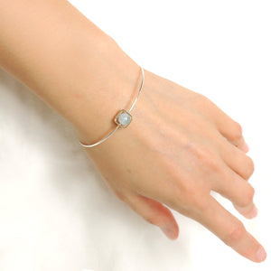 Planet Saturn 6mm Aquamarine Healing Crystal Gemstone, Handmade Adjustable Wire Bracelet, Minimal Square Swivel Ring Nickel & Lead Free Sterling Silver Parts Made in Italy