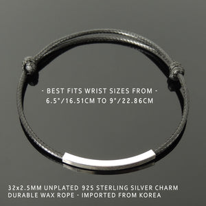 Minimal Jewelry, Elegant Statement - Wax Rope Bracelet, Genuine 925 Sterling Silver Slim Charm, Easily Adjustable Durable Sliding Knots for Multiple Sizes