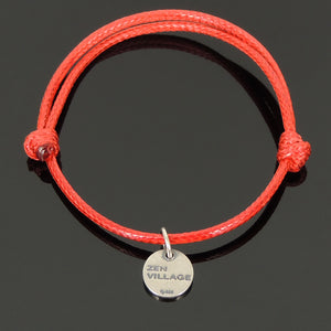 Elegant Red Wax Rope Charm Bracelet | Chinese Calligraphy Symbol 禅 "Zen" | Unplated Genuine 925 Sterling Silver