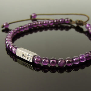 Handmade Natural Healing Amethyst Gemstones | 4mm SMALL BEADS | Double-sided Rectangular Charm with Ancient Chinese Calligraphy Characters | 吉祥如意 "May all your wishes come true!"